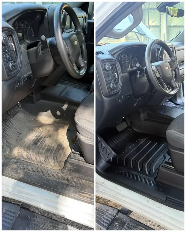 Before and after interior detail of a truck driver floor and door sill, Johnson County KS