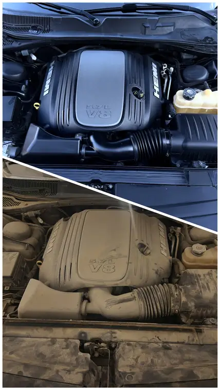 Before and after engine bay detail on a V8, Johnson County KS