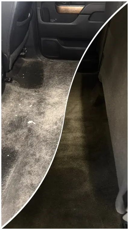 Before and after interior carpet cleaning in a truck, Johnson County KS